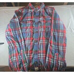 Abercrombie and Fitch Mens Plaid Flannel Button Up Shirt Muscle Fit Med Red
